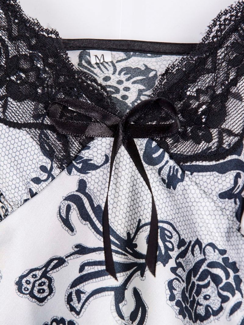 Kwiatowa Satynowa Piżama Camisole Short Sets Seksowna Bielizna Nocna