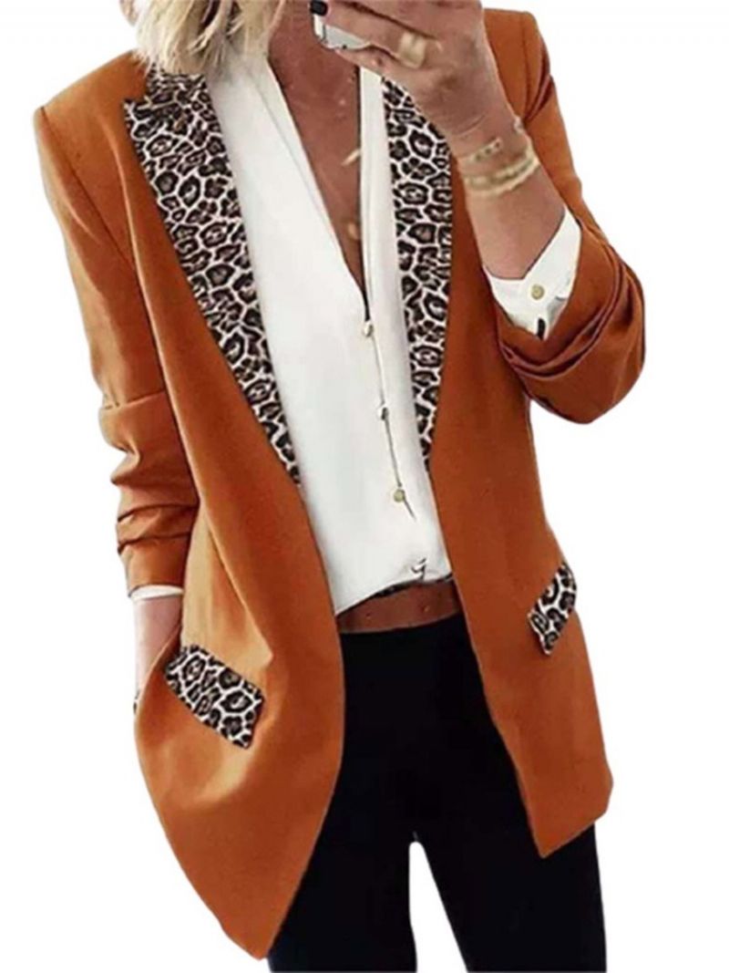 Lapel Leopard Wrapped Fall Mid-Length Casual Damska Marynarka