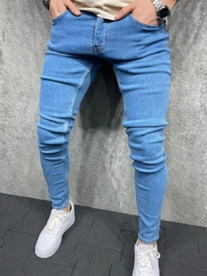 Spodnie Ołówkowe Z Gładkimi Guzikami Casual Zipper Męskie Dżinsy