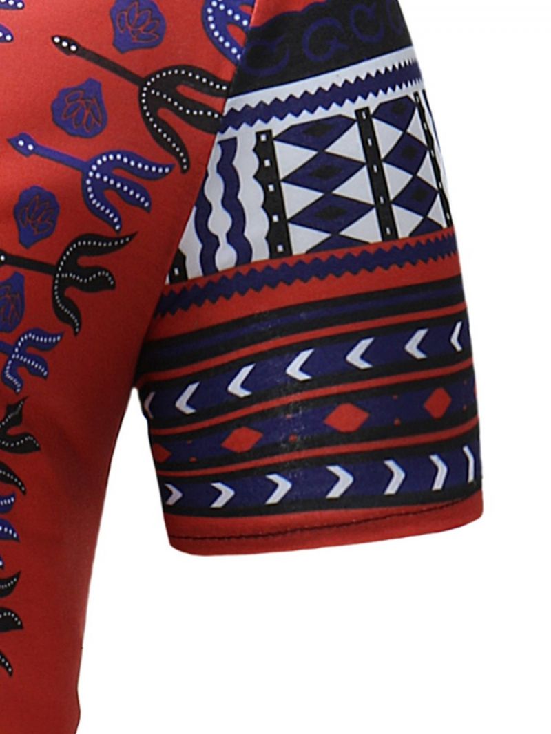African Moda Dashiki Print Slim Fit Męska Scoop T Shirt