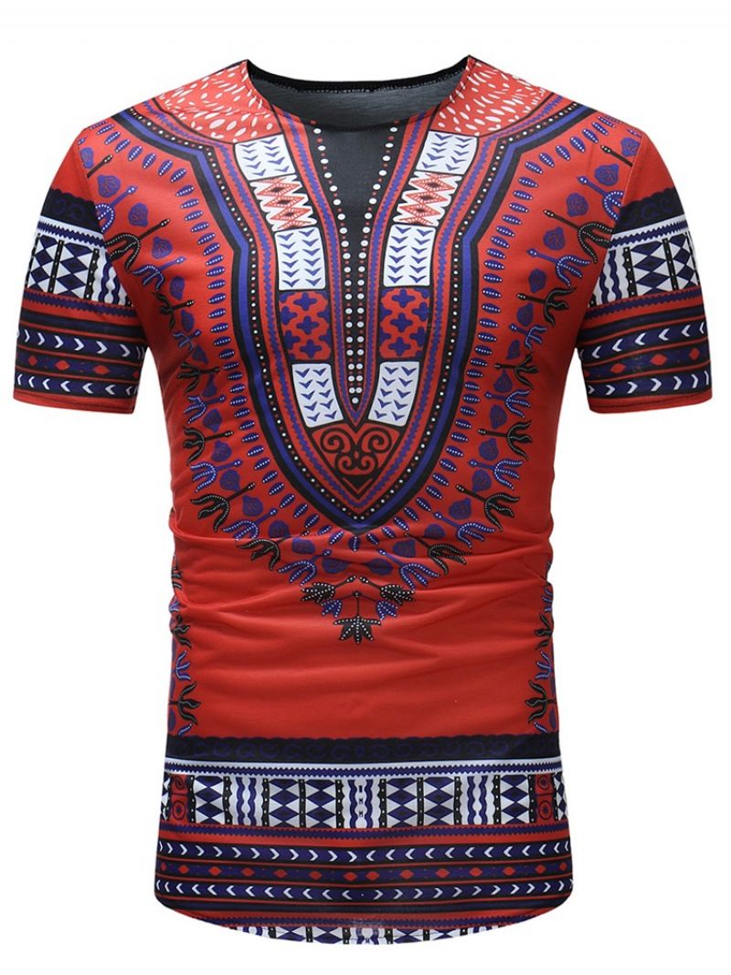 African Moda Dashiki Print Slim Fit Męska Scoop T Shirt