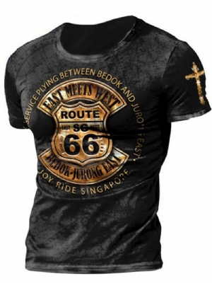 Męski T-Shirt Z Nadrukiem Z Okrągłym Dekoltem I Krótkim Rękawem