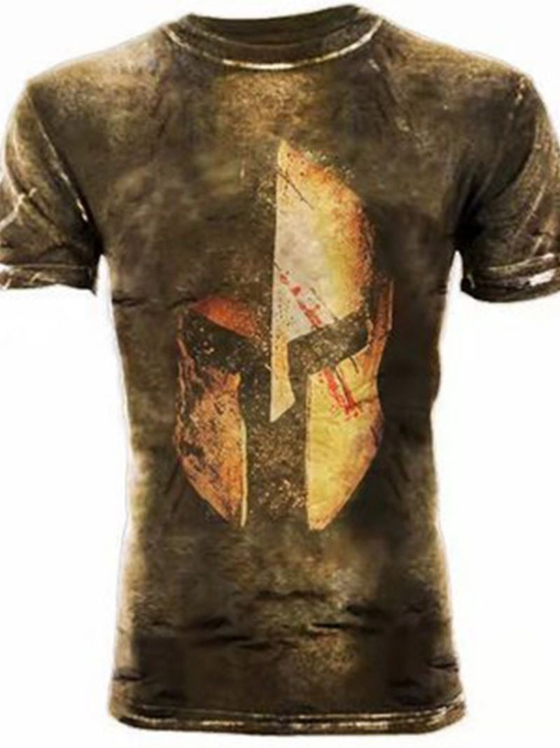 T-Shirt Męski Z Krótkim Rękawem I Okrągłym Dekoltem W Geometryczny Wzór