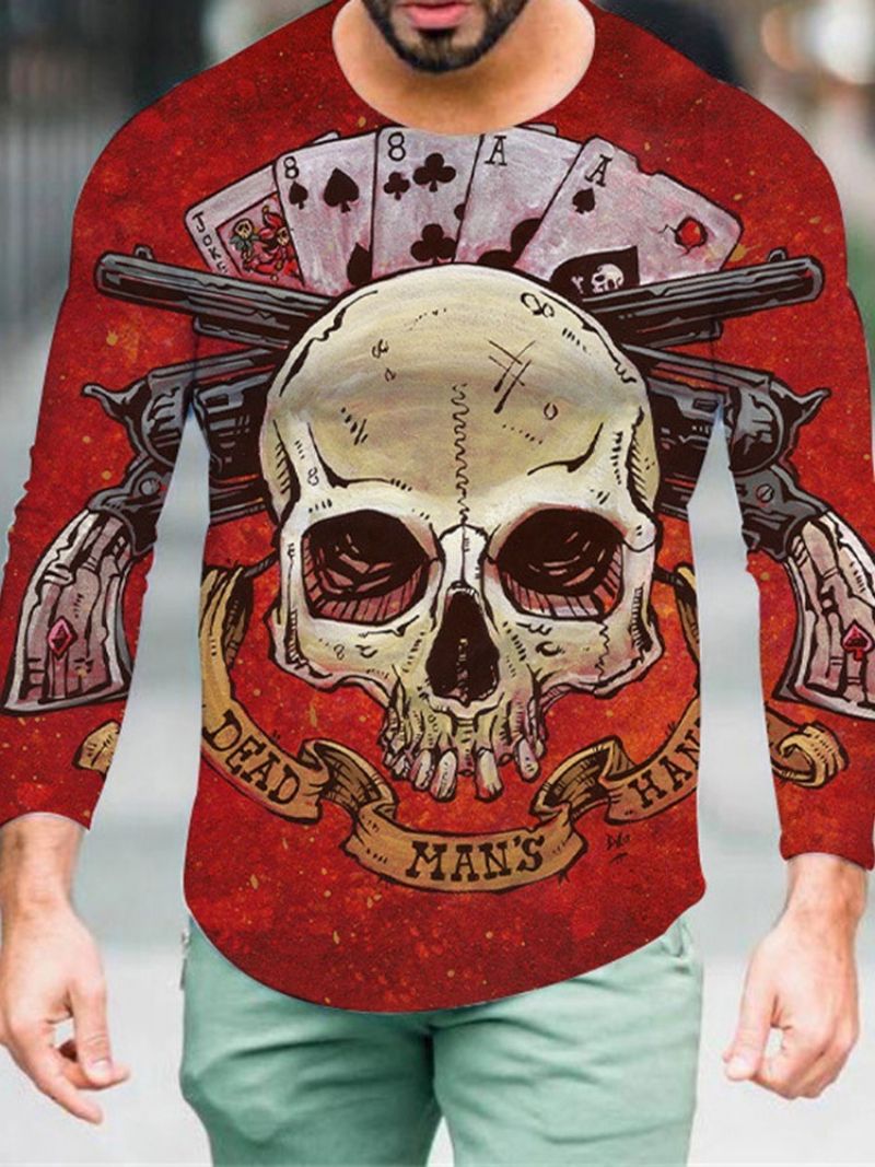 T-Shirt Z Okrągłym Dekoltem I Prostym Nadrukiem Z Długim Rękawem
