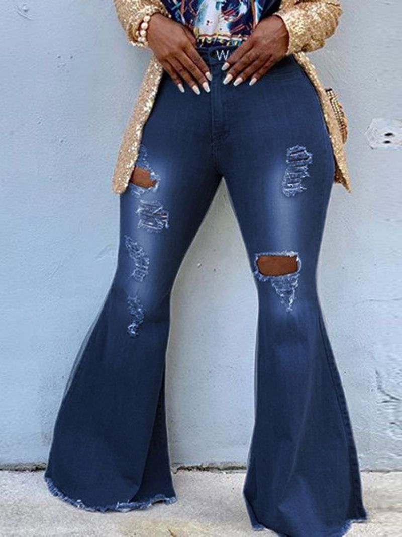 Dżinsy O Wąskim Kroju Bellbottoms Hole Gradient Zipper