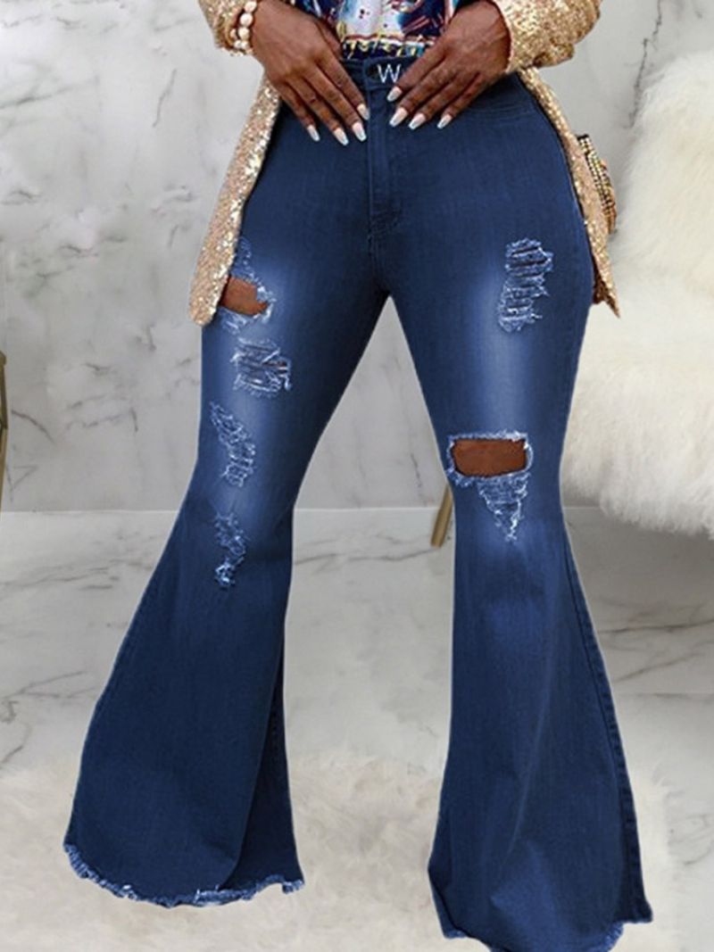Dżinsy O Wąskim Kroju Bellbottoms Hole Gradient Zipper