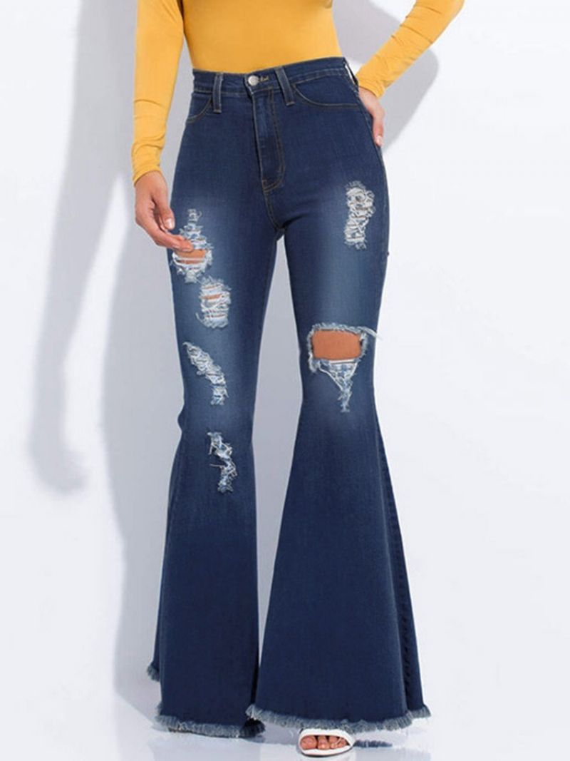 Dżinsy O Wąskim Kroju Bellbottoms Hole Gradient Zipper