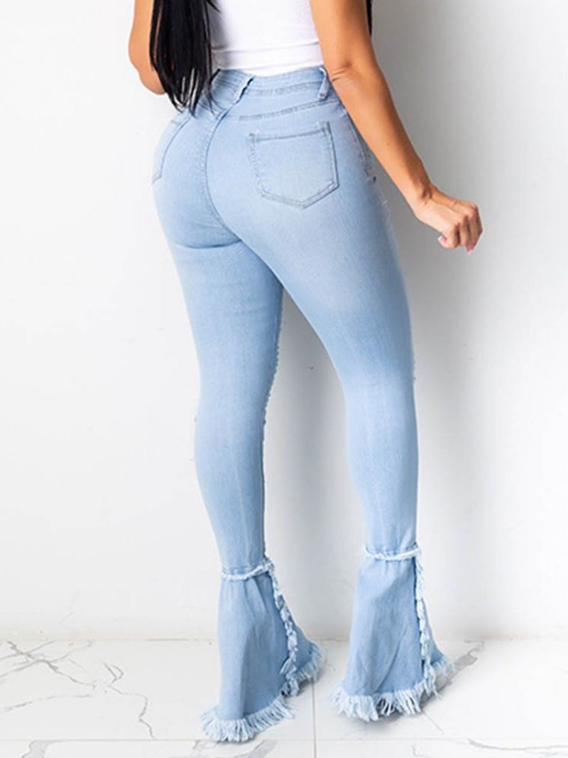 Zwykły Bellbottoms Tassel Zipper Szczupłe Damskie Dżinsy