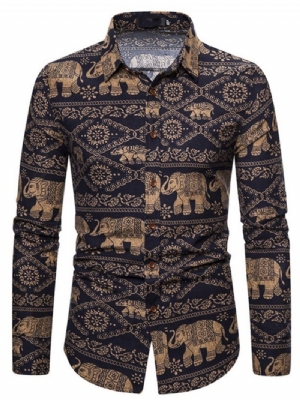 Koszula Męska Slim Fit Z Klapami W Kwiatowy Wzór
