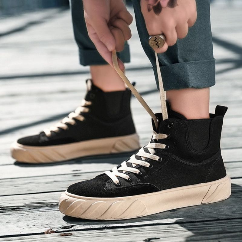Patchworkowe Buty Do Deskorolki Z Wysokim Cięciem I Okrągłym Noskiem