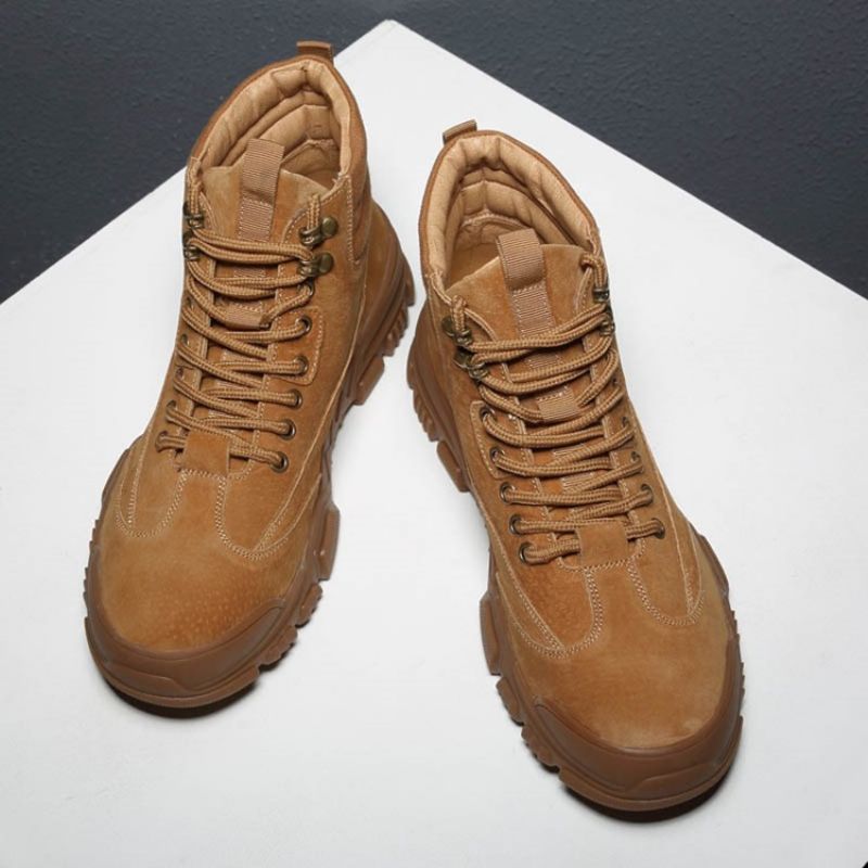 Sznurowane Gładkie Buty Męskie Z Okrągłym Noskiem