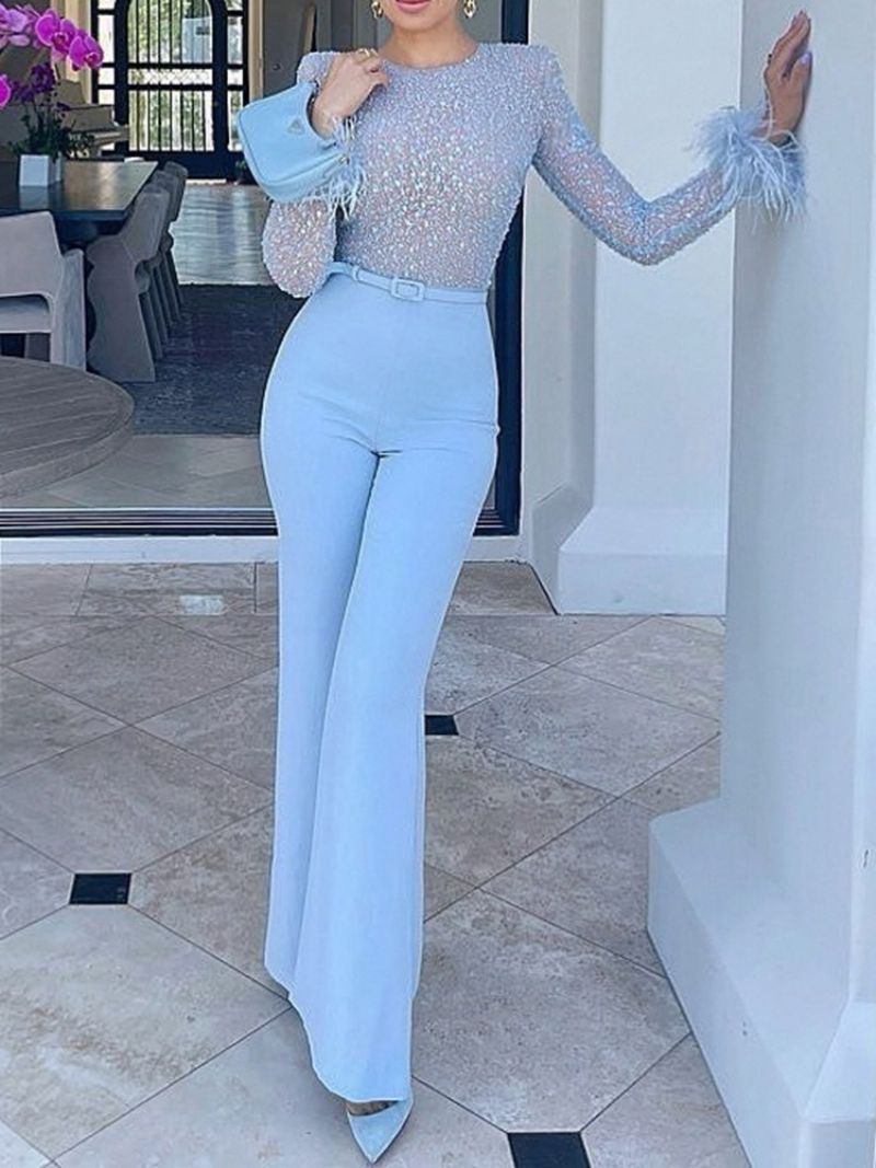 Cekiny Moda Plain Slim Bellbottoms Kombinezon