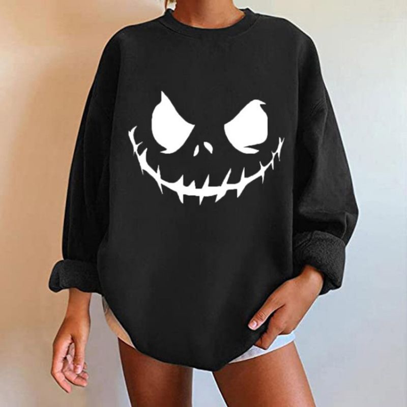 Bluza Z Kapturem Z Okrągłym Dekoltem Z Nadrukiem Halloween
