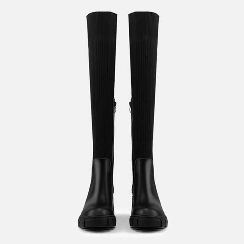 Masywne Obcasy Okrągłe Toe Patchwork Pu Buty