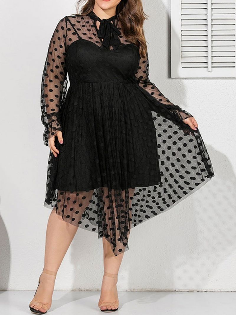 Letnia Asymetryczna Sukienka Z Długim Rękawem Do Połowy Łydki Plus Size