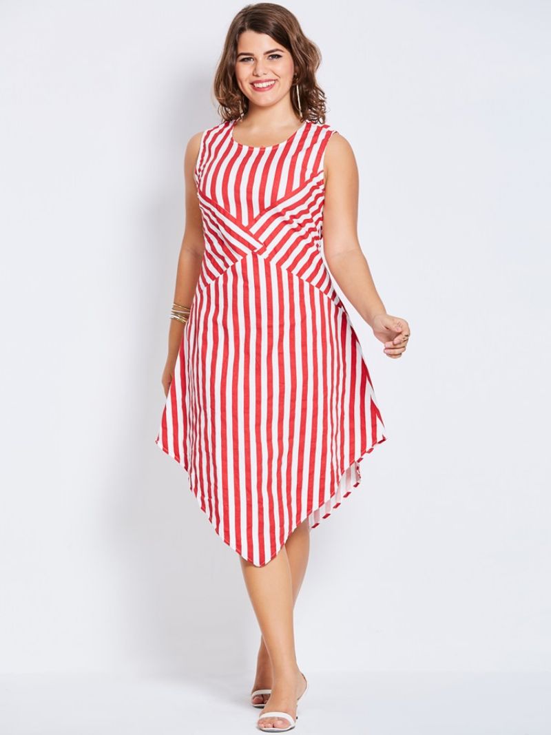 Plus Size Asymetryczna Sukienka Bez Rękawów Z Okrągłym Dekoltem