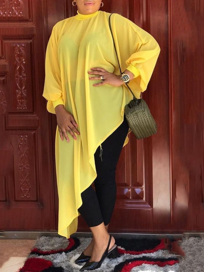 Plus Size Gładka Asymetryczna Długa Bluzka Z Długim Rękawem