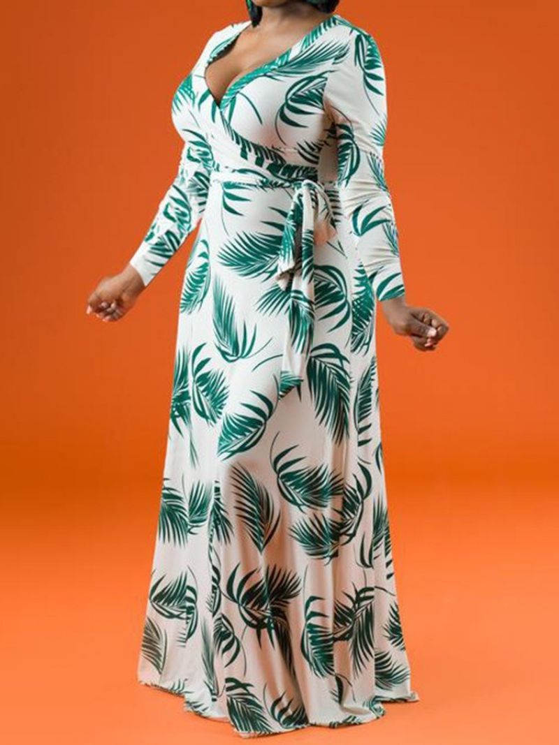 Plus Size Sznurowana Sukienka Z Długim Rękawem I Dekoltem W Serek