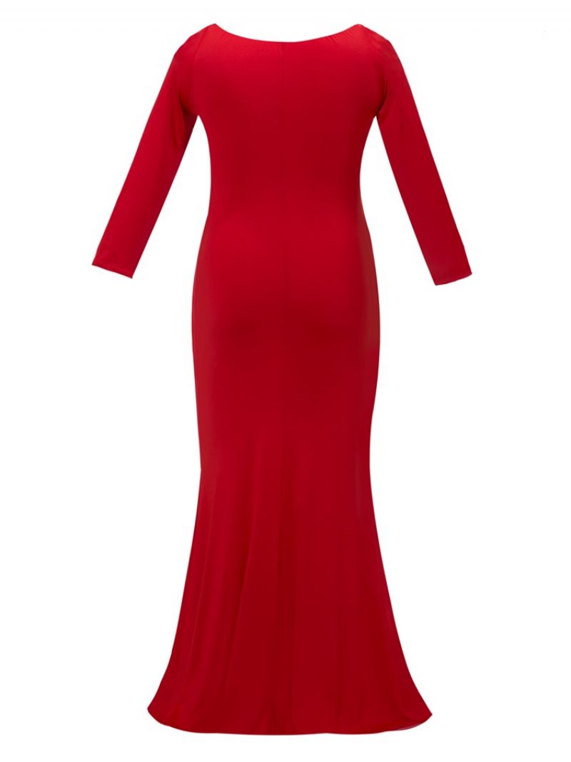 Plus Size Wąska Plisowana Sukienka Maxi Z Dekoltem W Serek