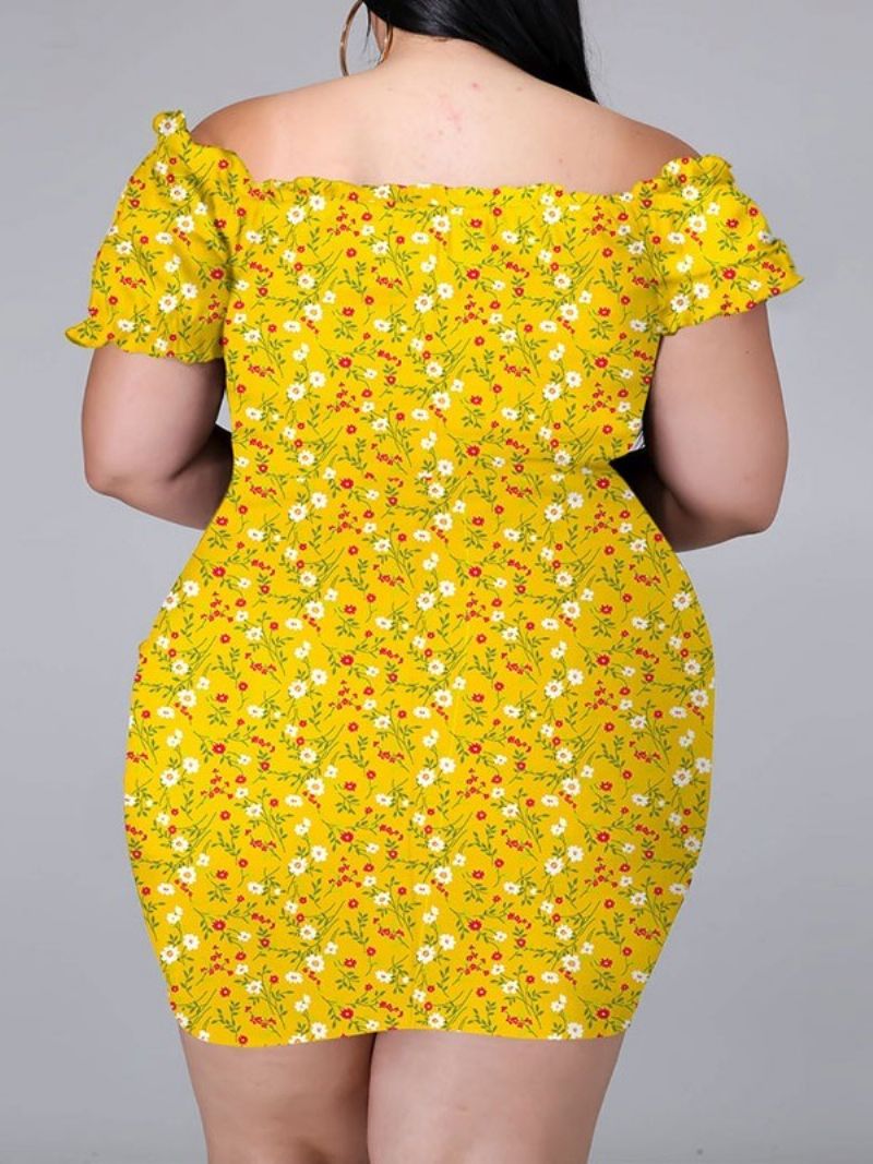 Sukienka Bodycon W Kwiaty Z Krótkim Rękawem I Nadrukiem Na Kolanach Plus Size