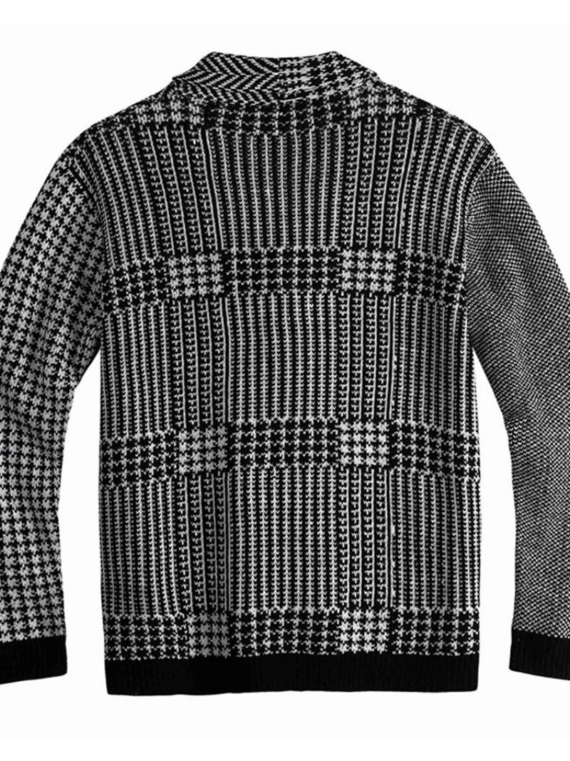 Lapel Pocket Houndstooth Zimowy Sweter Jednorzędowy