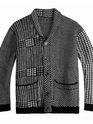 Lapel Pocket Houndstooth Zimowy Sweter Jednorzędowy