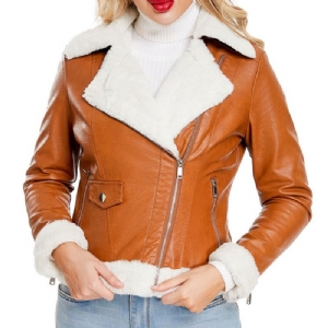 Zipper Slim Standard Winter Pu Damska Kurtka