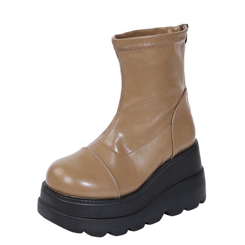 Gładkie Buty Na Koturnie Z Okrągłym Noskiem I Na Koturnie