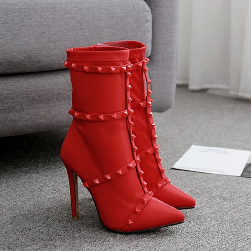 Szpiczaste Buty Na Szpilce Wsuwane Punkowe Buty Na Wysokim Obcasie