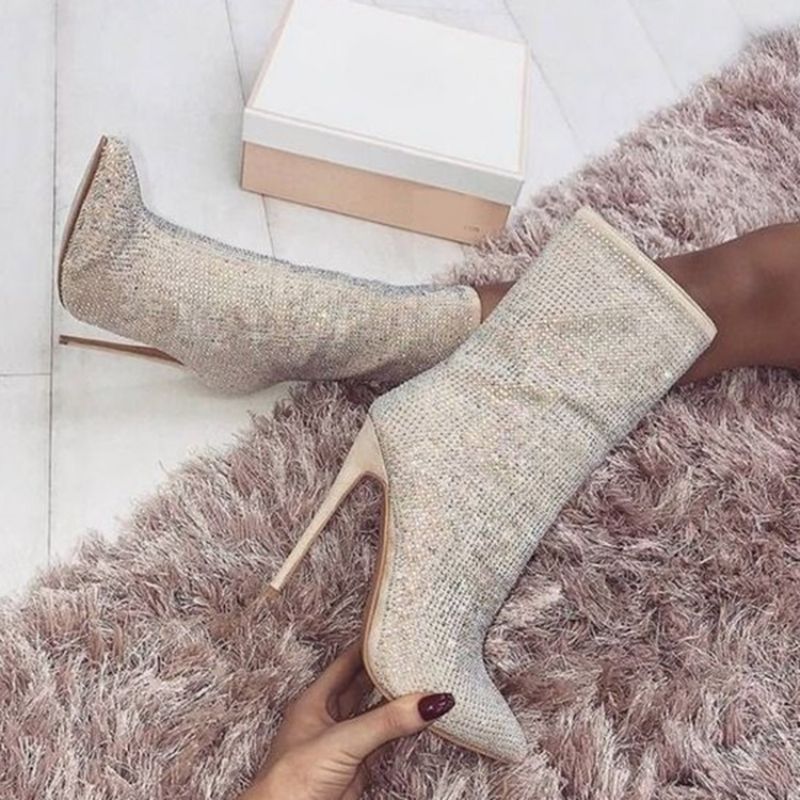 Zwykły Pointed Toe Szpilki Rhinestone