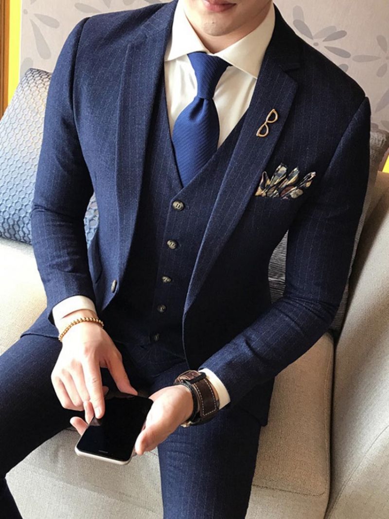 Lapel Slim Fit Solid Color Wedding Trzyczęściowe Męskie Garnitury