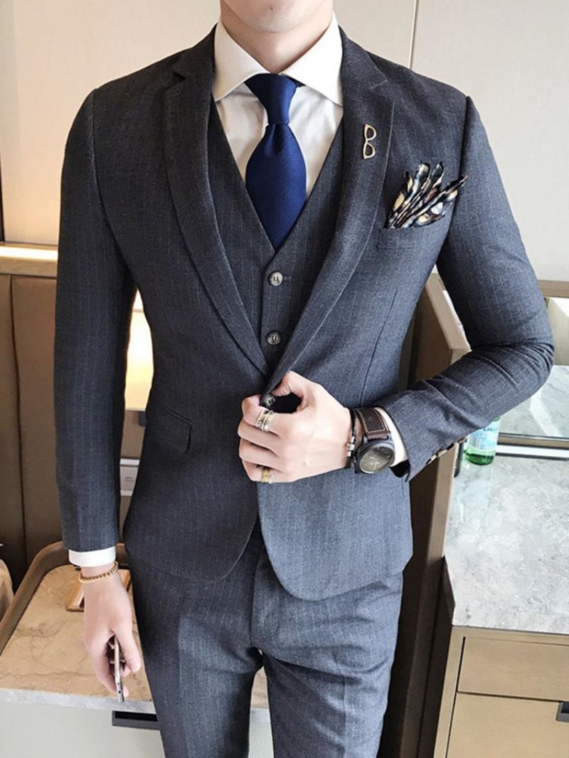 Lapel Slim Fit Solid Color Wedding Trzyczęściowe Męskie Garnitury