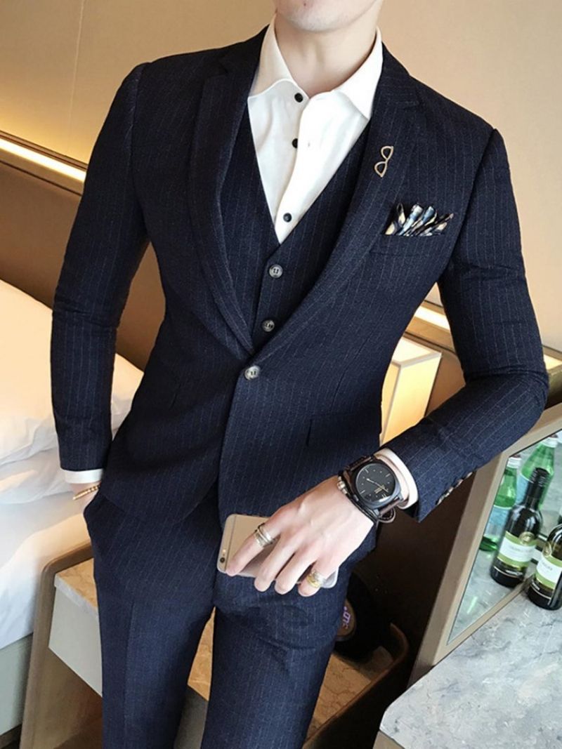 Lapel Slim Fit Solid Color Wedding Trzyczęściowe Męskie Garnitury