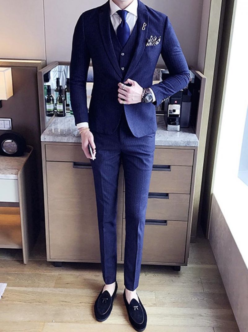 Lapel Slim Fit Solid Color Wedding Trzyczęściowe Męskie Garnitury