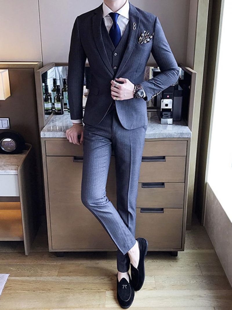 Lapel Slim Fit Solid Color Wedding Trzyczęściowe Męskie Garnitury