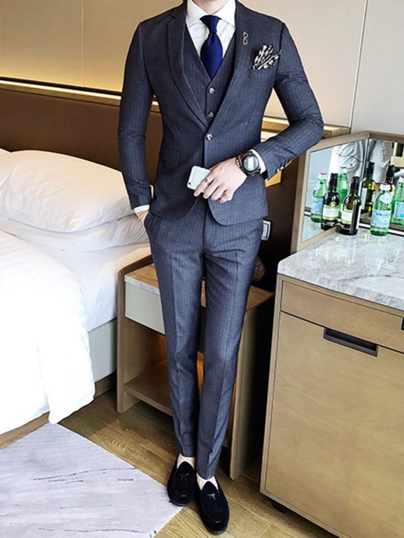 Lapel Slim Fit Solid Color Wedding Trzyczęściowe Męskie Garnitury