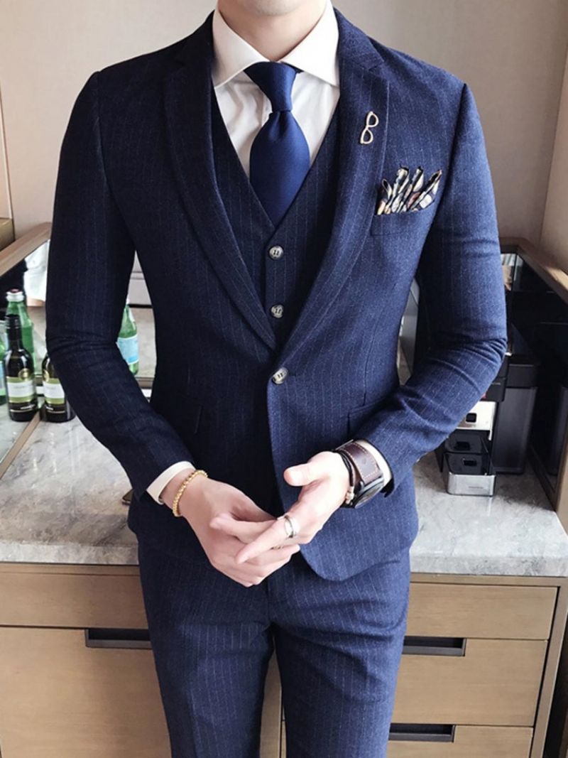 Lapel Slim Fit Solid Color Wedding Trzyczęściowe Męskie Garnitury