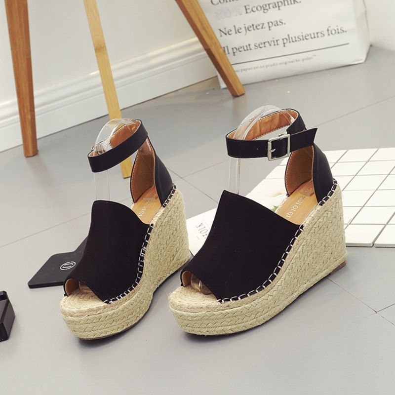 Klamra Peep Toe Platform Espadrille Wedge Sandały