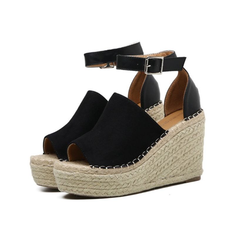Klamra Peep Toe Platform Espadrille Wedge Sandały