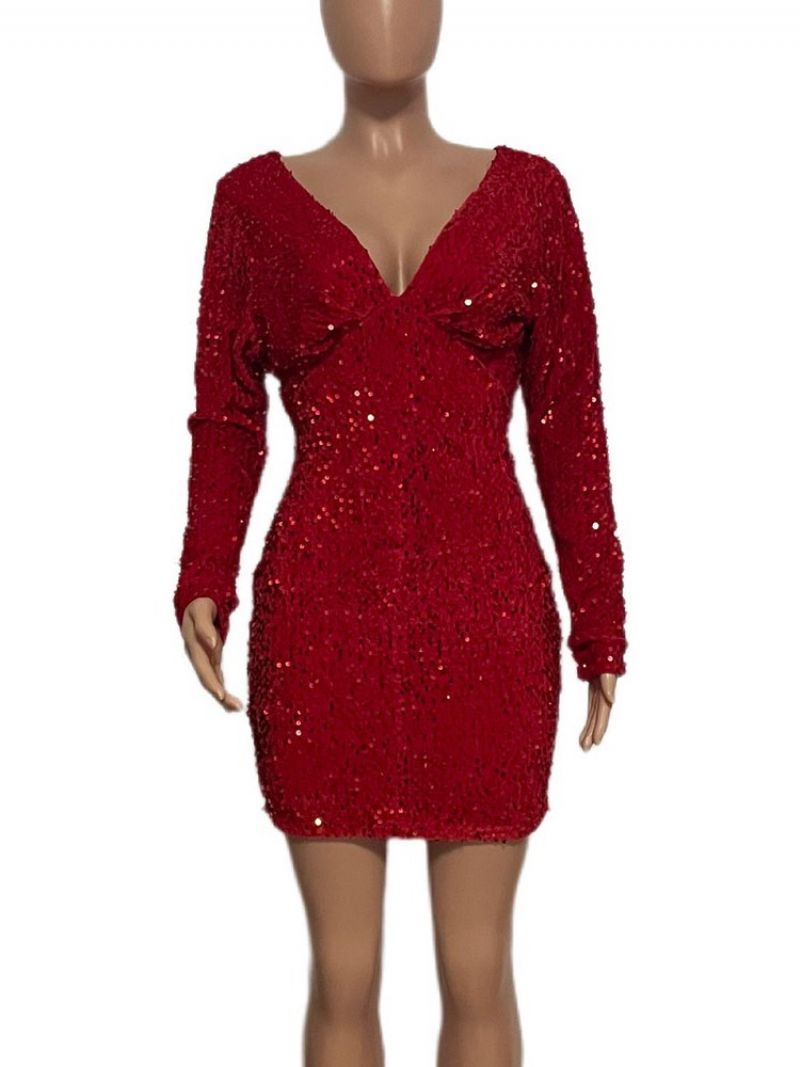 Sukienka Bodycon Z Długimi Rękawami Dekoltem W Serek I Dekoltem Powyżej Kolan