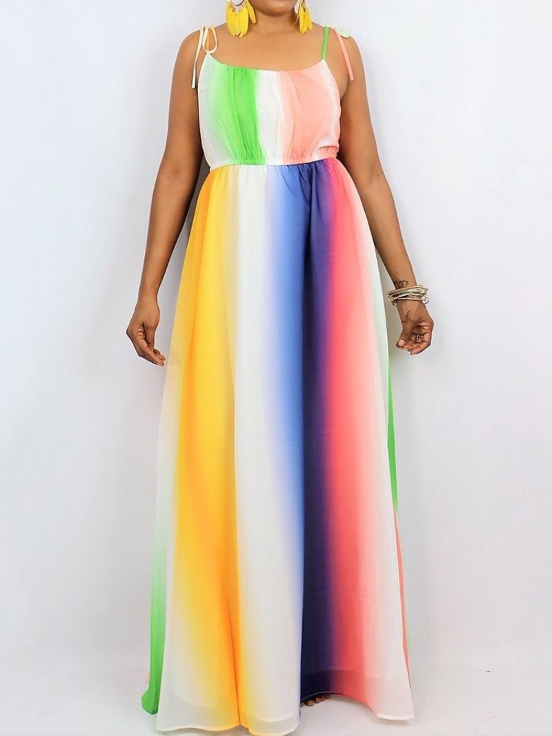 Sukienka Maxi Z Nadrukiem Tie-Dye Bez Rękawów W Kolorowe Bloki