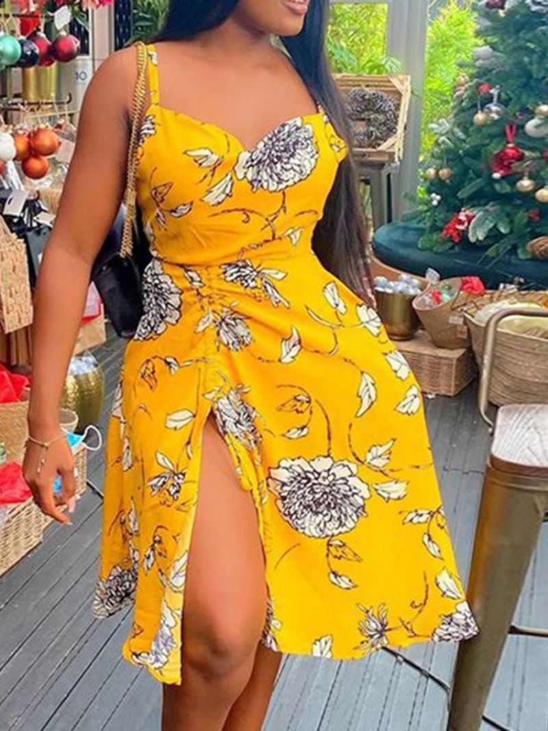 Sundress Rozcięcie Bez Rękawów Modna Sukienka Do Kolan