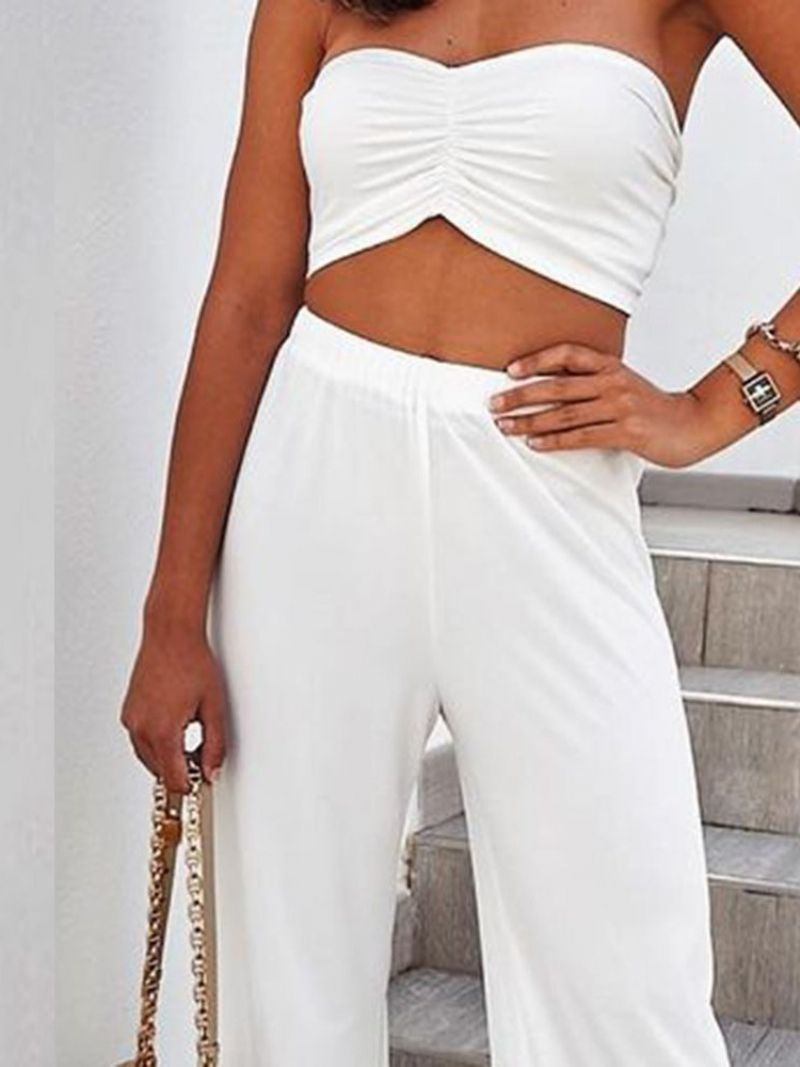 Bez Pleców Plain Pants Pullover Szerokie Nogawki Damskie Dwuczęściowe Zestawy