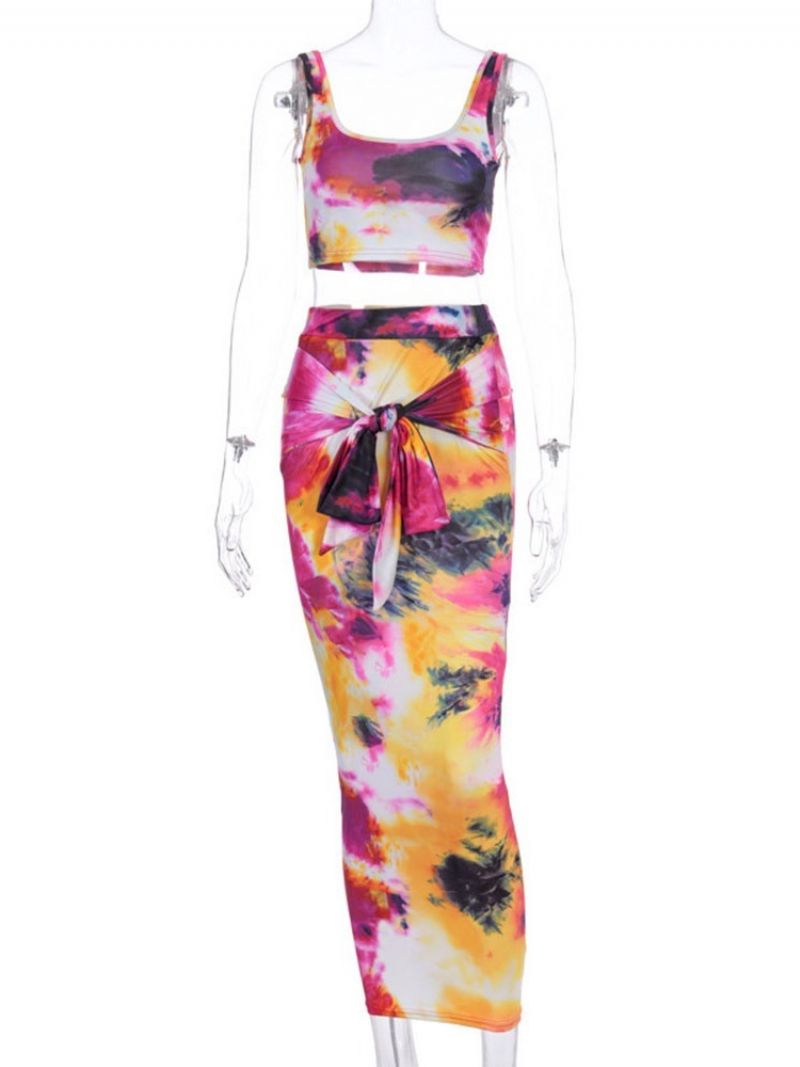 Drukuj Modna Spódnica Bodycon Dwuczęściowe Zestawy Zestawy Sukienek