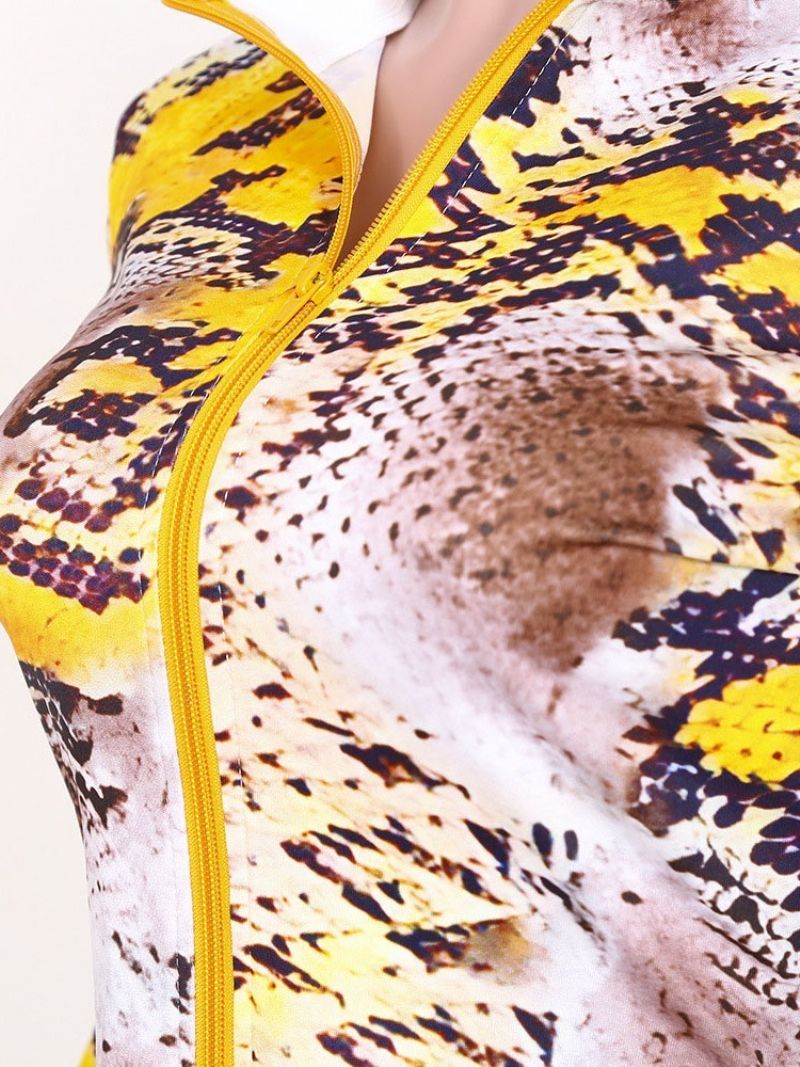 Print Serpentine Moda Zipper Dwuczęściowe Damskie Zestawy Z Golfem