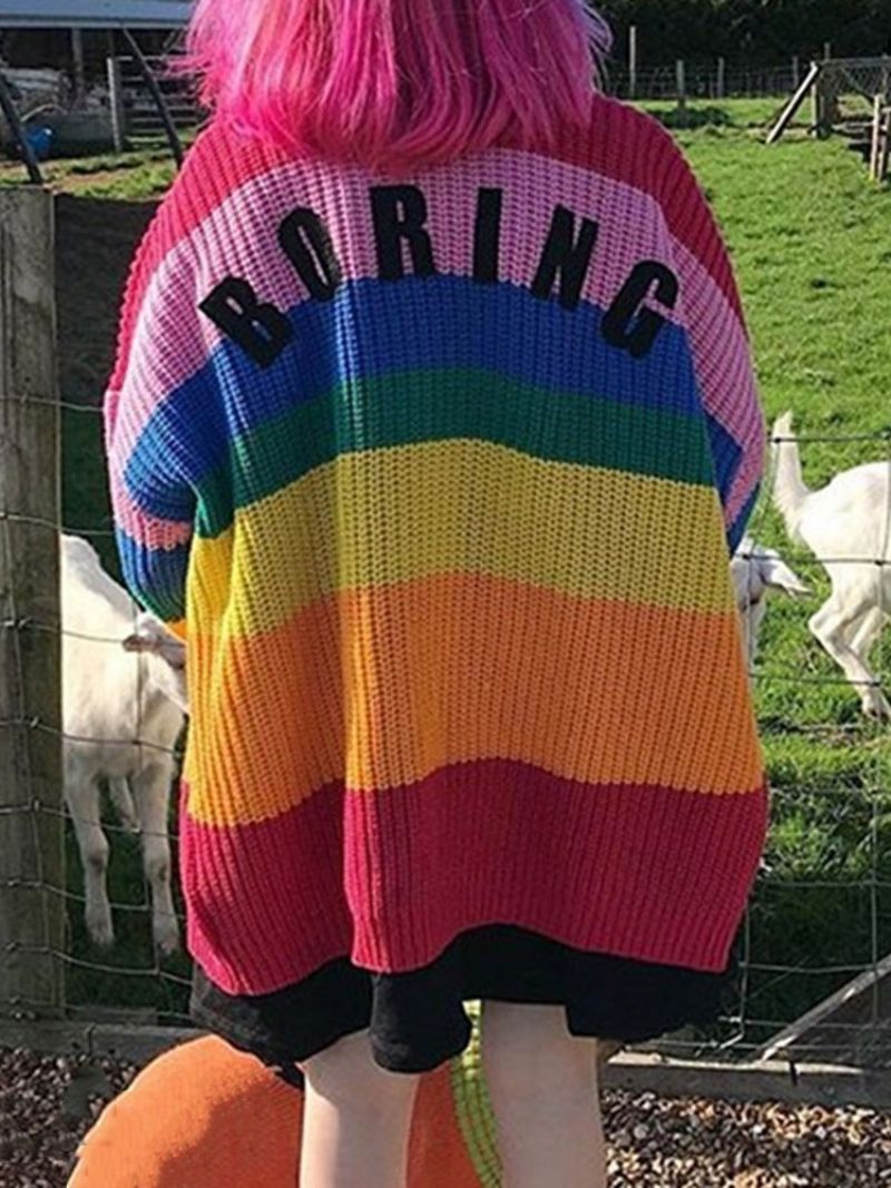 Gruby Jednorzędowy Raglanowy Sweter O Średniej Długości Jesienny