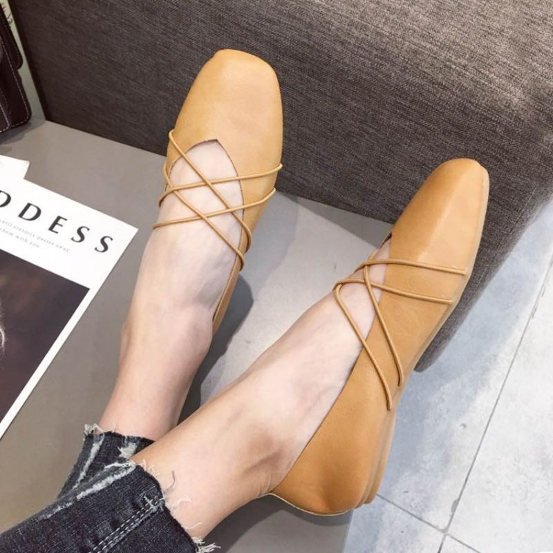 Wsuwane Damskie Płaskie Buty Pu Square Toe