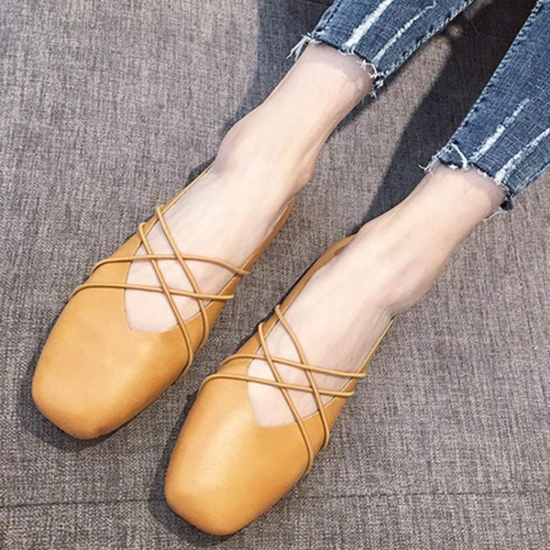 Wsuwane Damskie Płaskie Buty Pu Square Toe