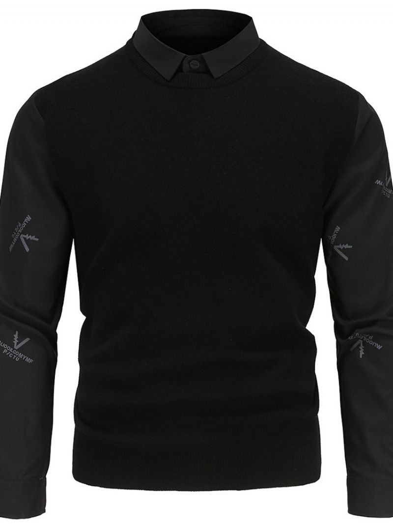 Lapel Standard Patchwork Casual Zimowy Sweter