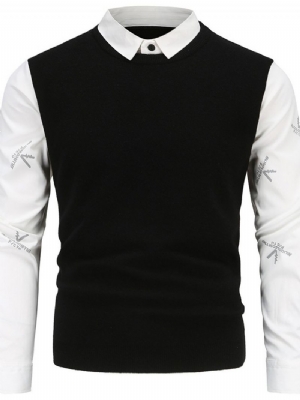 Lapel Standard Patchwork Casual Zimowy Sweter